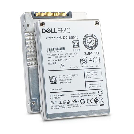 Dell/WD Ultrastar DC SS540 WUSTVA138BSS200 0B42723 3.84TB 1 DWPD SAS 12Gb/s 512e 2.5in Read Intensive Refurbished SSD