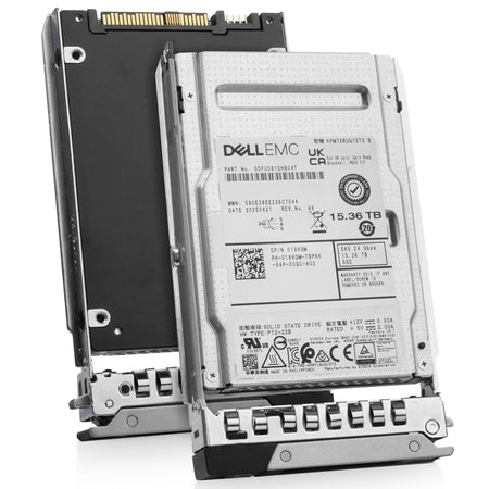 Dell G14/15/16 019VGM 15.36TB 1 DWPD SAS-4 24Gb/s 3D TLC 2.5in Enterprise Solid State Drive, combine angled view