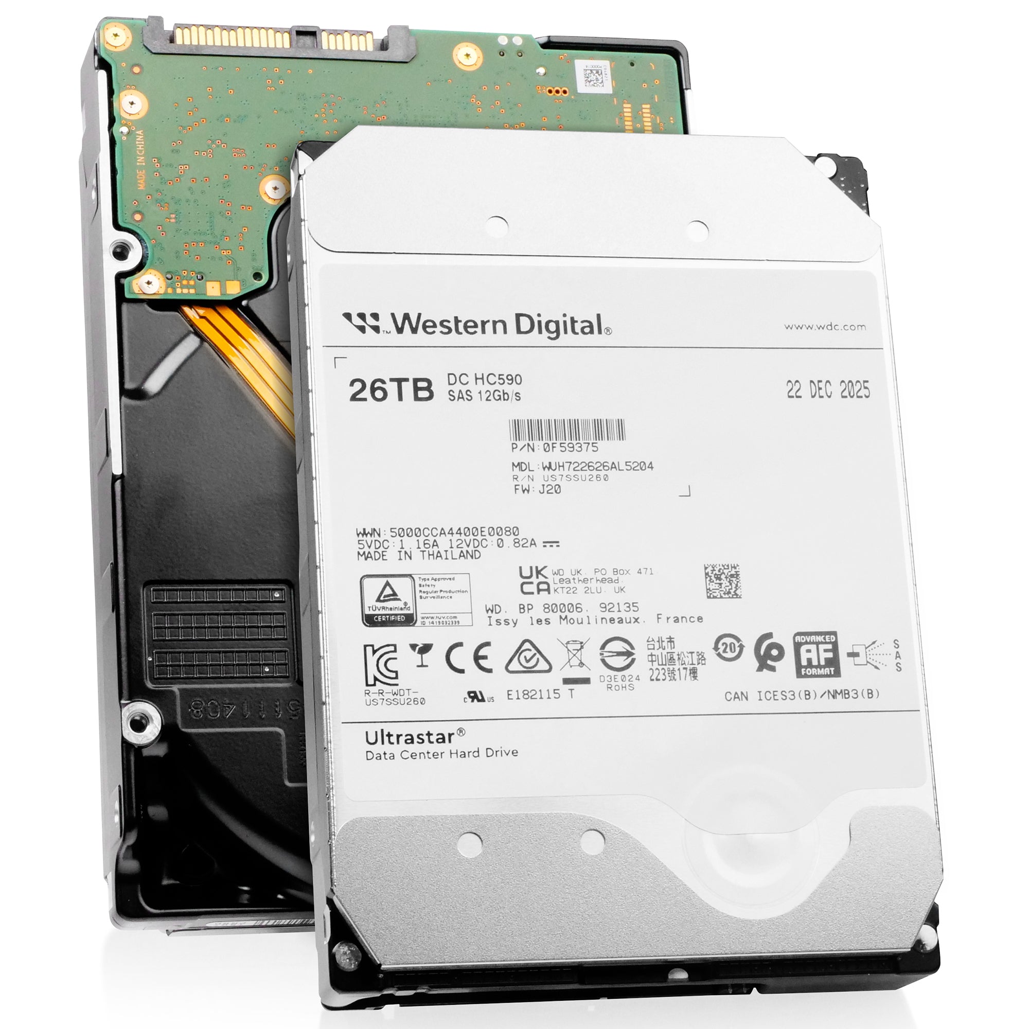 WD Ultrastar DC HC590 WUH722626AL5204 0F59375 26TB 7.2K RPM SAS 12Gb/s 512e 512MB 3.5in HDD