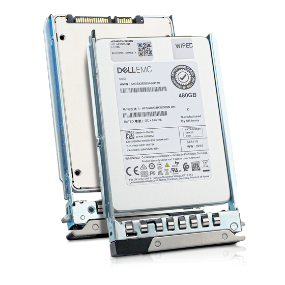 Dell G14 03397M 480GB SATA 2.5in SSD, top label and back panel in hot-swap trays shown together, angled
