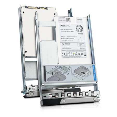 Dell G14 03397M 480GB SATA Hybrid 3.5in SSD, top label and underside in hybrid trays shown together, angled
