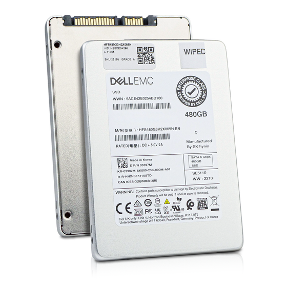 Dell/SK hynix SE5110 HFS480G3H2X069N 480GB SATA 2.5in SSD, front label and back panel shown together, angled