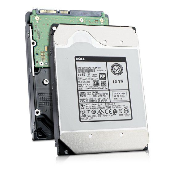 Dell HGST Ultrastar He10 10TB SATA hard drive, front and rear sides shown together