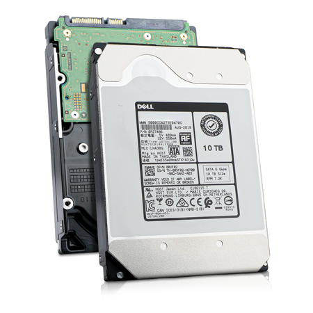 Dell HGST Ultrastar He10 10TB SATA hard drive, front and rear sides shown together