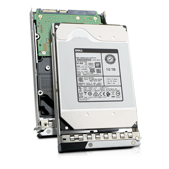 Dell G14 0RVFR2 10TB SATA hard drive in drive tray, front and rear sides shown together