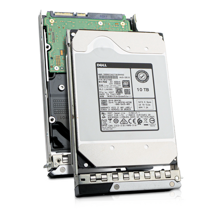 Dell G14 0RVFR2 10TB SATA hard drive in drive tray, front and rear sides shown together