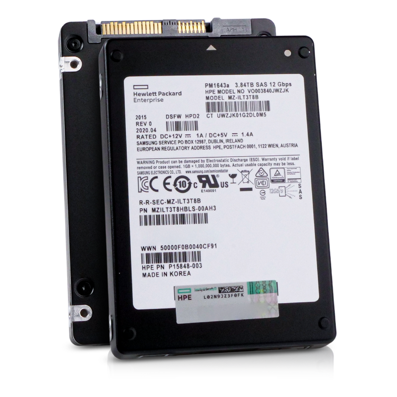 HP/Samsung PM1643a MZILT3T8HBLS 3.84TB SAS 12Gb/s 3D TLC 1 DWPD 2.5in Refurbished SSD