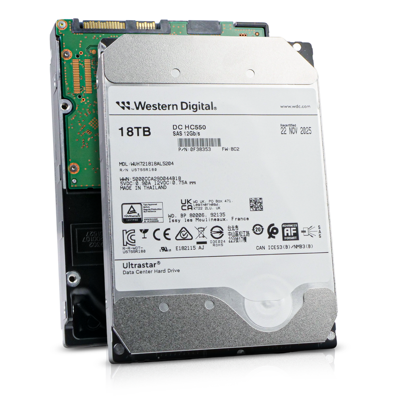 Western Digital Ultrastar DC HC550 WUH721818AL5204 0F38353 18TB 7.2K RPM SAS 12Gb/s 512e 3.5in Recertified Hard Drive