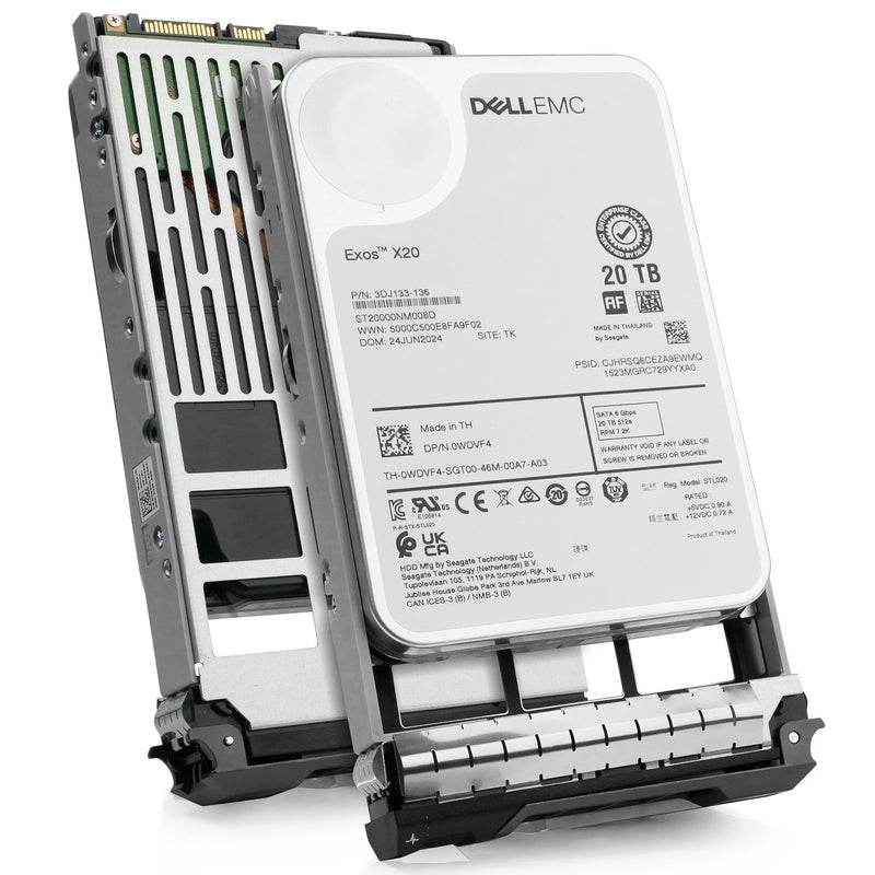 Dell G13 0WDVF4 20TB 7.2K RPM SATA 6Gb/s 512e 3.5in Hard Drive, combine angled view