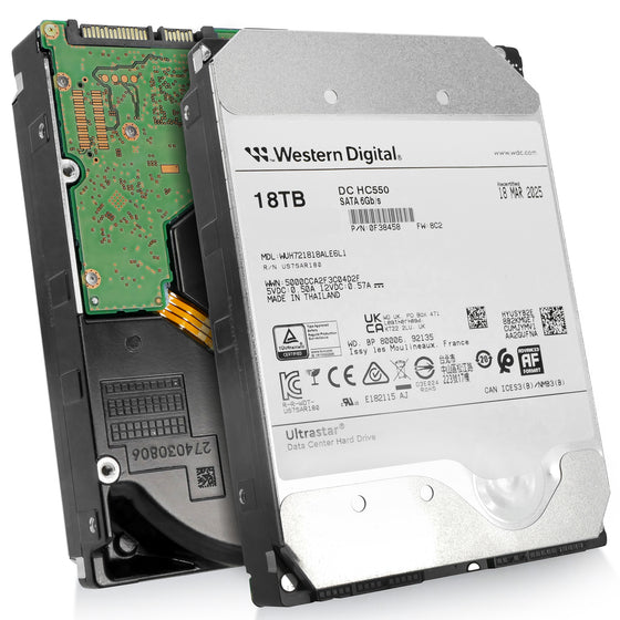 Western Digital Ultrastar DC HC550 WUH721818ALE6L1 0F38458 18TB 7.2K RPM SATA 6Gb/s 512e SED TCG-Enterprise 3.5in Refurbished HDD