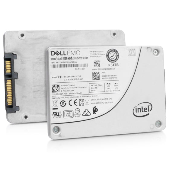 Dell/Intel D3-S4510 SSDSC2KB038T8R 3.84TB SATA 6Gb/s 1.9 DWPD 3D TLC 2.5in Refurbished SSD
