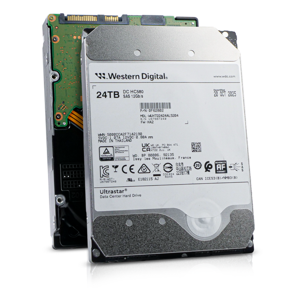 Western Digital Ultrastar DC HC580 WUH722424AL5204 0F62802 24TB 7.2K RPM SAS 12Gb/s 512e 3.5in Recertified Hard Drive