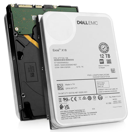 Dell/Seagate Exos X18 ST12000NM002J 12TB 7.2K RPM SATA 6Gb/s 512e 3.5in Hard Drive, combine angled view