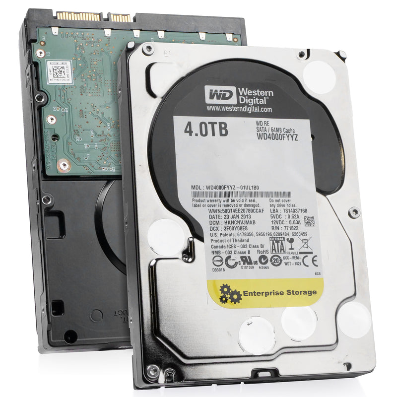Western Digital RE WD4000FYYZ 4TB 7.2K RPM SATA 6Gb/s 64MB 3.5" HDD, combine angled view