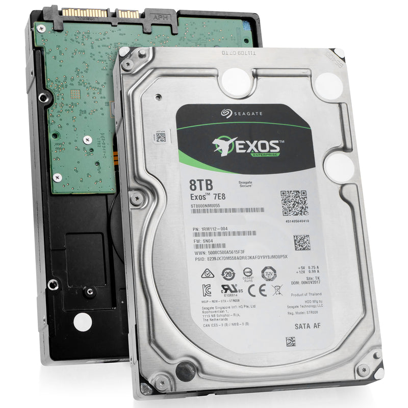 Seagate Exos 7E8 ST8000NM0055 8TB 7.2K RPM SATA 6Gb/s 512e 3.5in Refurbished HDD, combine angled view