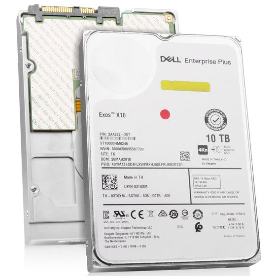 Dell/Seagate Exos X10 ST10000NM0246 10TB 7.2K RPM SAS 12Gb/s 4Kn 256 MB 3.5in HDD