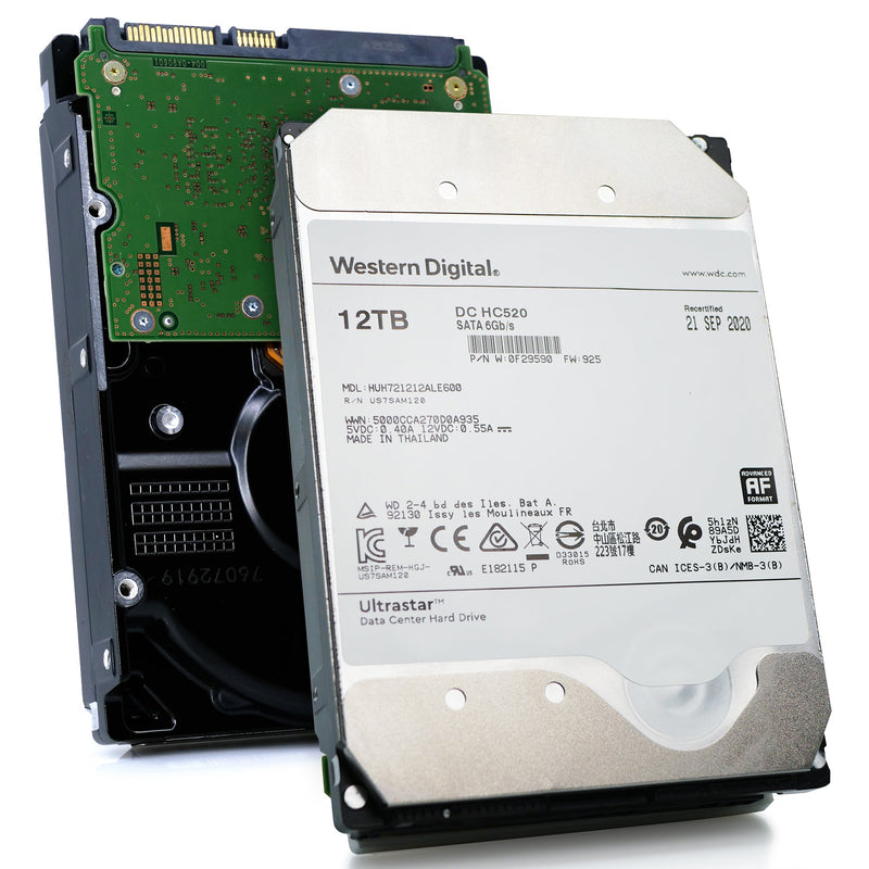 Western Digital Ultrastar DC HC520 HUH721212ALE600 0F29590 12TB 7.2K RPM SATA 6Gb/s 512e 256MB 3.5" ISE Power Disable Pin Refurbished HDD