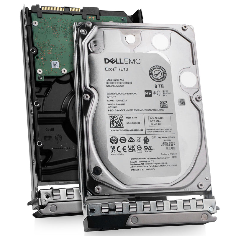 Dell G14 0C5HD0 8TB 7.2K RPM SAS 12Gb/s 512e 3.5in Hard Drive, combine angled view