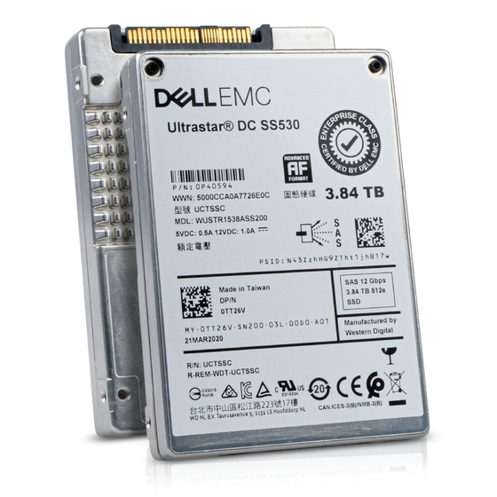 Dell/Western Digital Ultrastar DC SS530 WUSTR1538ASS200 0P40594 3.84TB 1 DWPD SAS 12Gb/s 3D TLC 2.5in Refurbished SSD