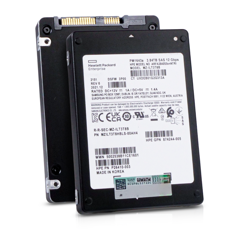 HP/Samsung PM1643a MZILT3T8HBLS 3.84TB SAS 12Gb/s 3D TLC 1 DWPD 2.5in Refurbished SSD
