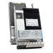 Two silver metal server drive caddies are shown side-by-side, each holding a black Micron solid-state drive (SSD) with a large black heatsink and installation diagrams printed on the side of the front caddy.
