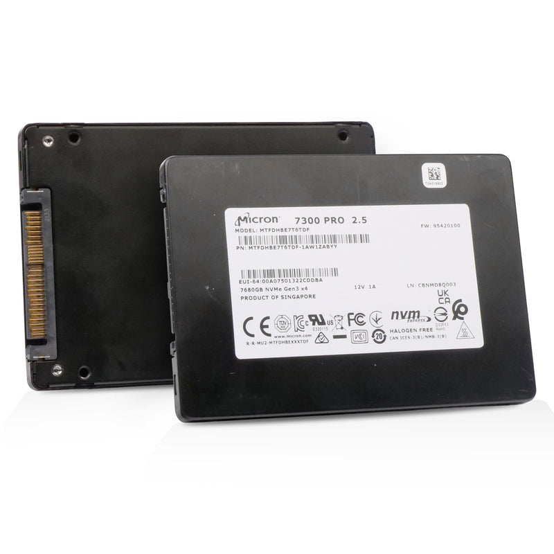 Micron 7300 PRO MTFDHBE7T6TDF 7.68TB 1 DWPD PCIe Gen 3.0 x4 4GB/s 3D TLC U.2 NVMe 2.5in Refurbished SSD