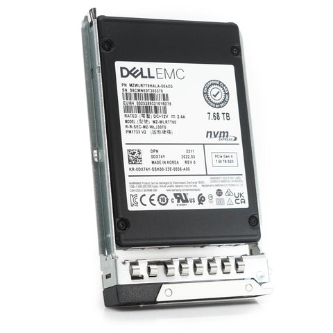 Dell G14 DX74Y MZWLR7T6HALA 7.68TB PCIe Gen 4.0 x4 8GB/s 3D TLC 1DWPD Read Intensive U.2 2.5in Refurbished SSD