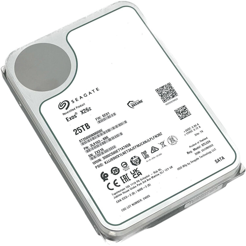 Seagate Exos X26Z ST25000NM000E 25TB 7.2K RPM SATA 6Gb/s 512e Host Managed SMR 3.5in Recertified Hard Drive