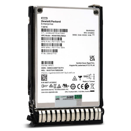 HP Generation 8 P21145-B21 WUSTVA176BSS200 7.68TB SAS 12Gb/s 1DWPD ISE 2.5in Solid State Drive - Front View