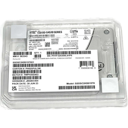 Intel D3-S4510 SSDSC2KB019T8 1.92TB SATA 6Gb/s 2.5" AES 256-bit Solid State Drive
