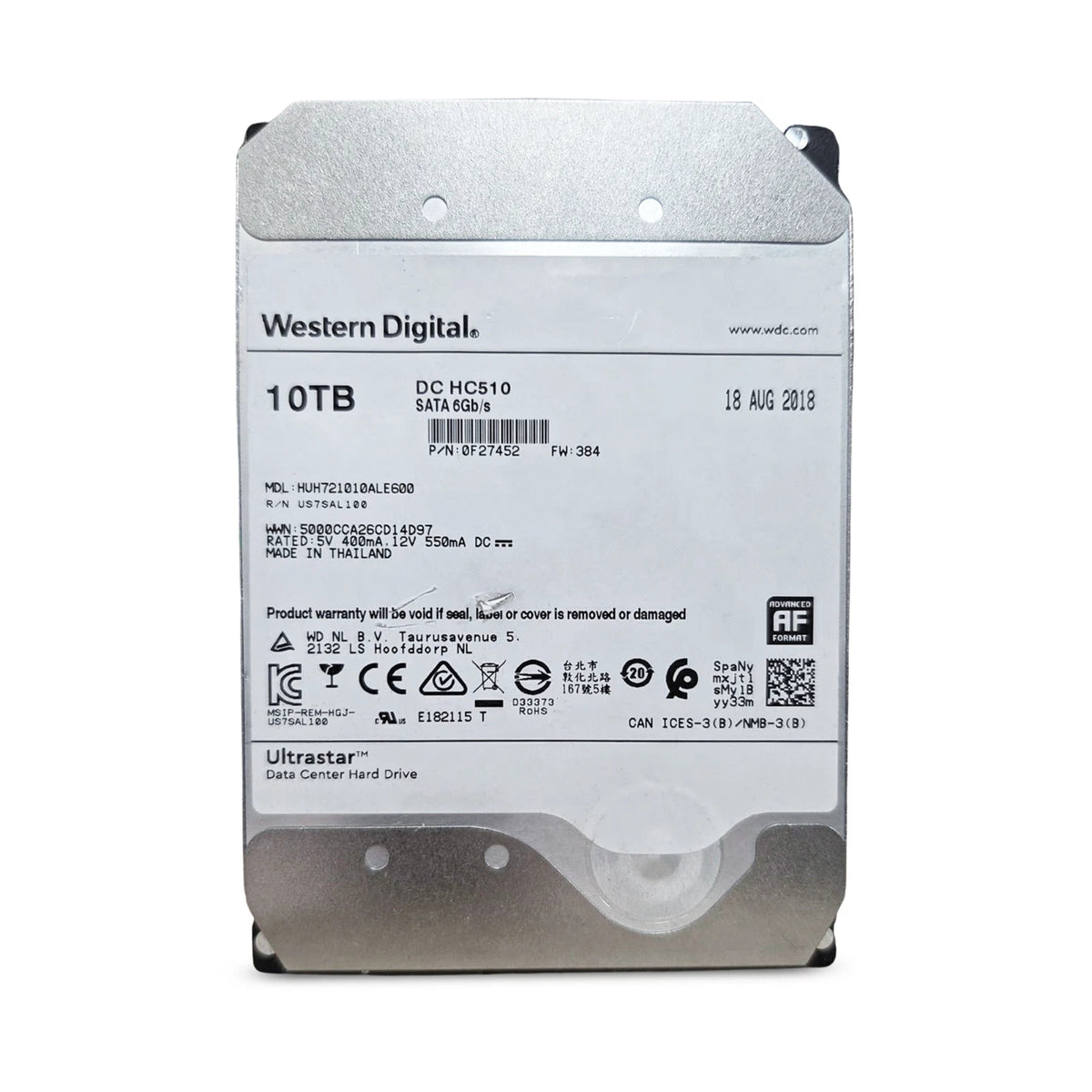 WD Ultrastar DC HC510 HUH721010ALE600 0F27452 10TB SATA 3.5 HDD