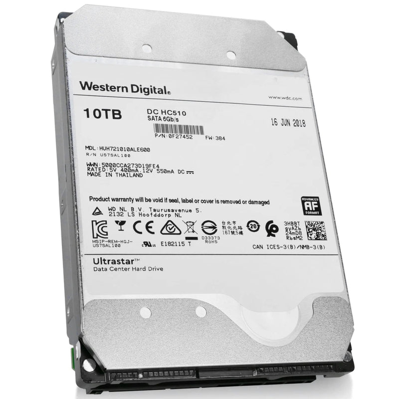 Western Digital Ultrastar DC HC510 HUH721010ALE600 0F27452 10TB 7.2K RPM SATA 6Gb/s 512e 256MB 3.5" ISE Power Disable Pin HDD