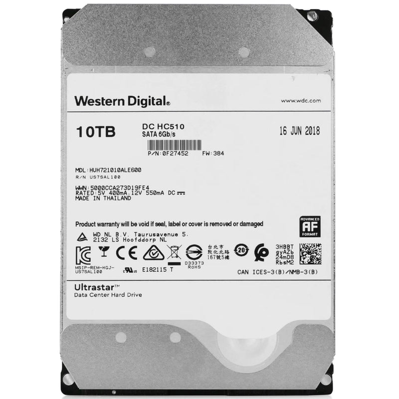 Western Digital Ultrastar DC HC510 HUH721010ALE600 0F27452 10TB 7.2K RPM SATA 6Gb/s 512e 256MB 3.5" ISE Power Disable Pin HDD