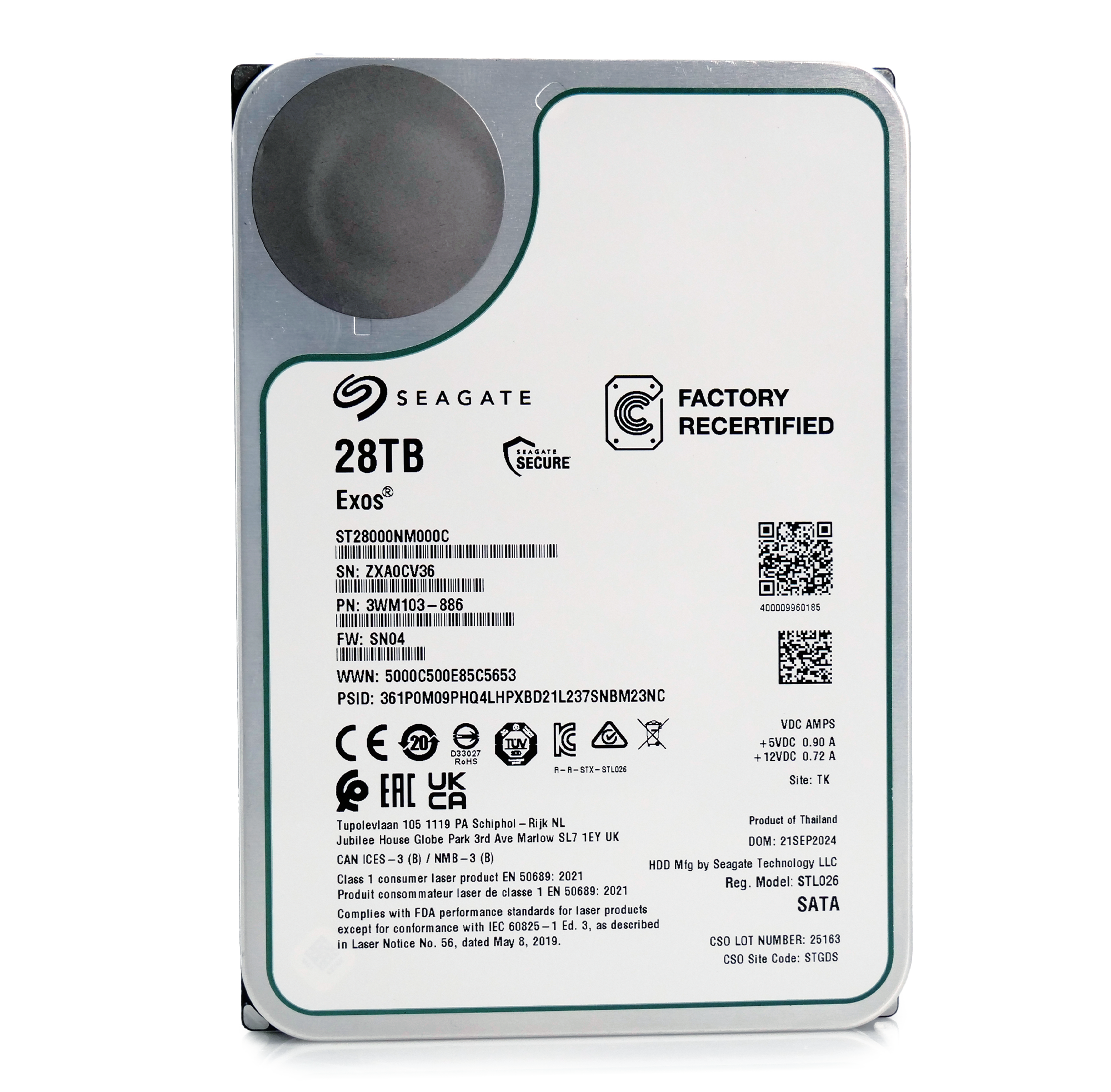 Seagate Exos ST28000NM000C 28TB 7.2K RPM SATA 6Gb/s 512e CMR 3.5in Recertified Hard Drive