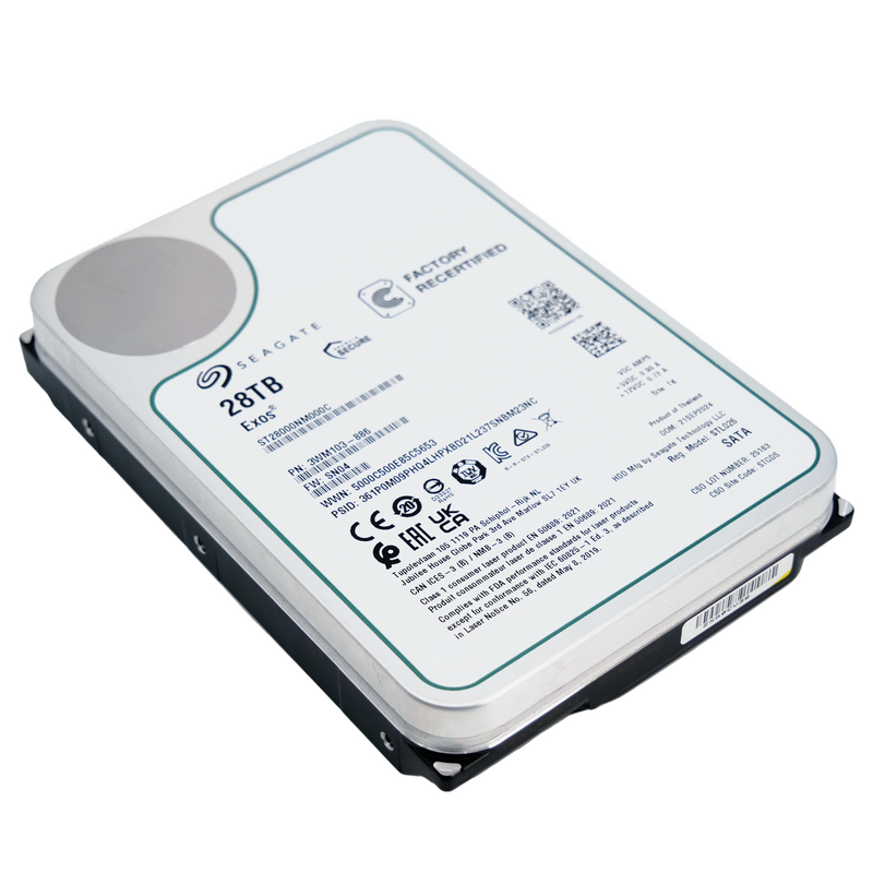 Seagate Exos ST28000NM000C 28TB 7.2K RPM SATA 6Gb/s 512e CMR 3.5in Recertified Hard Drive, front bottom view