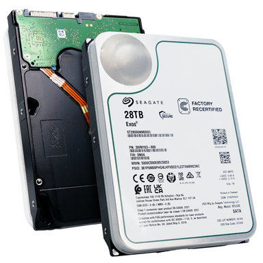 Seagate Exos ST28000NM000C 28TB 7.2K RPM SATA 6Gb/s 512e CMR 3.5in Recertified Hard Drive, combine angled view
