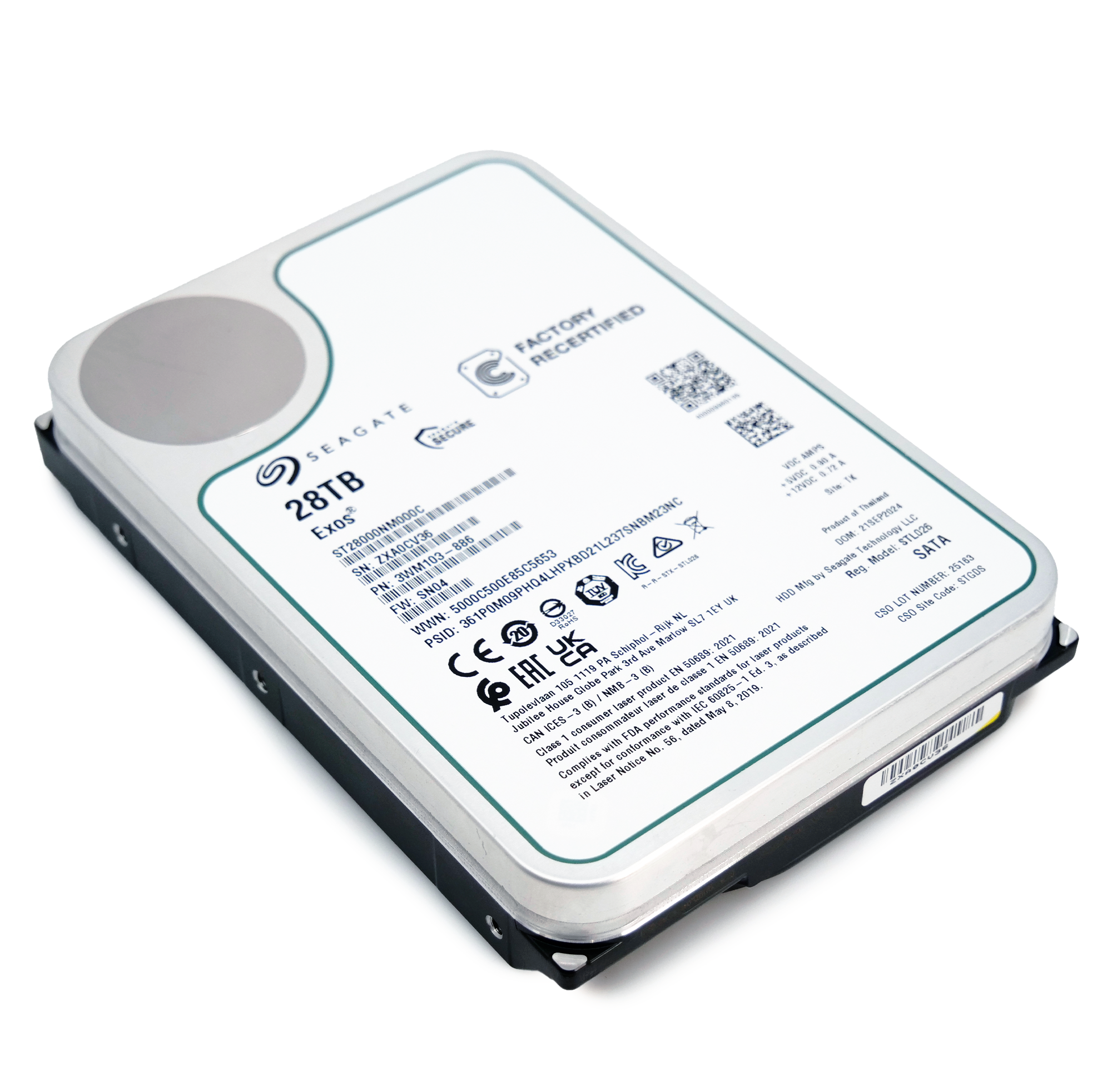 Seagate Exos ST28000NM000C 28TB 7.2K RPM SATA 6Gb/s 512e CMR 3.5in Recertified Hard Drive