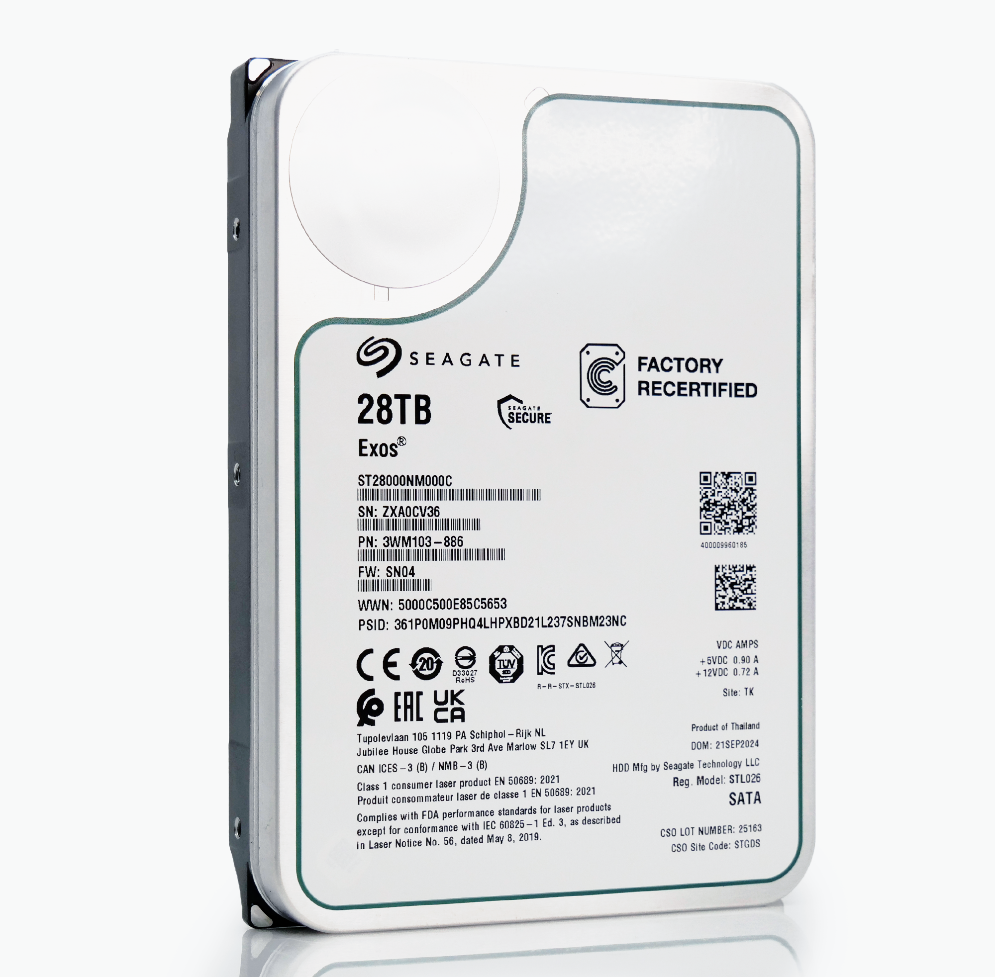 Seagate Exos ST28000NM000C 28TB 7.2K RPM SATA 6Gb/s 512e CMR 3.5in Recertified Hard Drive