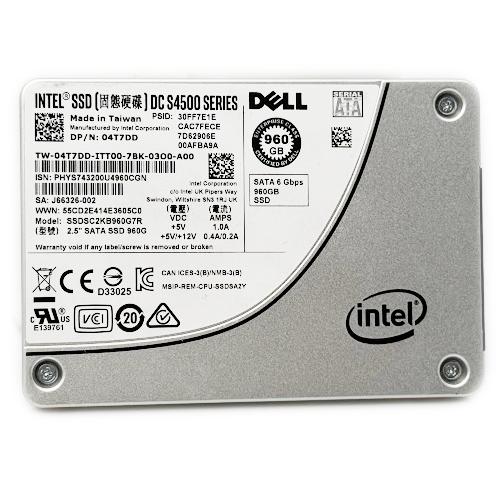 Dell SSDSC2KB960G7R 04T7DD 960GB 7.68 PBW SATA 6Gb/s 3D TLC 2.5in Recertified Solid State Drive