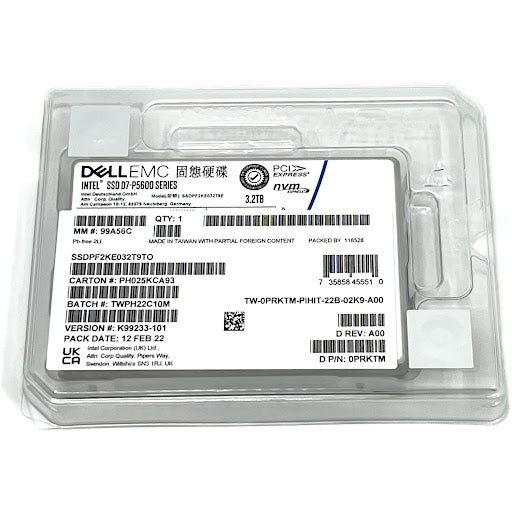 Dell D7-P5600 SSDPF2KE032T9 0PRKTM 3.2TB PCIe Gen 4.0 X4 8GB/s 3D TLC 3DWPD U.2 NVMe 2.5in Solid State Drive