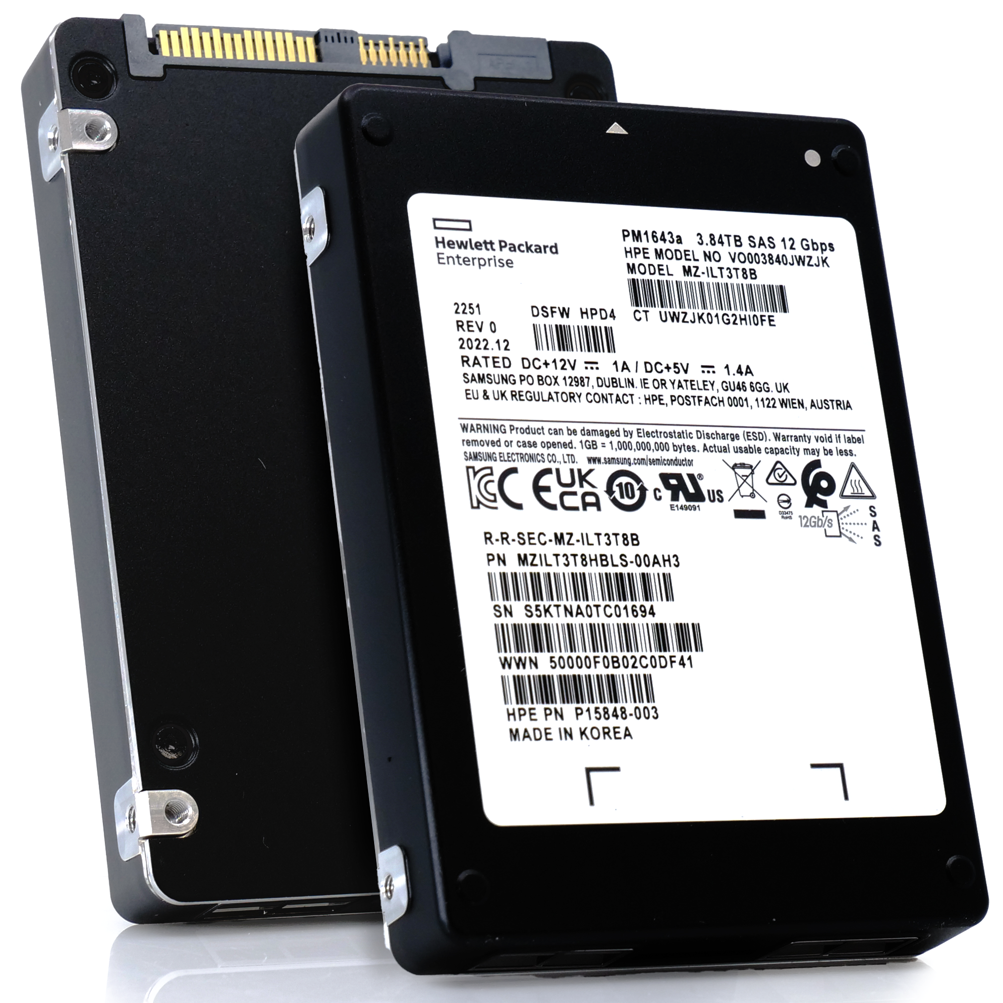 HPE PM1643a MZILT3T8HBLS P15848-003 3.84TB SAS 12Gb/s 3D TLC 1DWPD 2.5in Recertified Solid State Drive