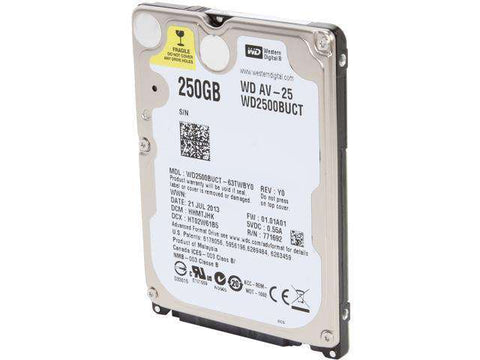 Western Digital AV-25 WD2500BUCT 250GB 5.4K RPM SATA 3Gb/s 16MB 2.5" Manufacturer Recertified HDD