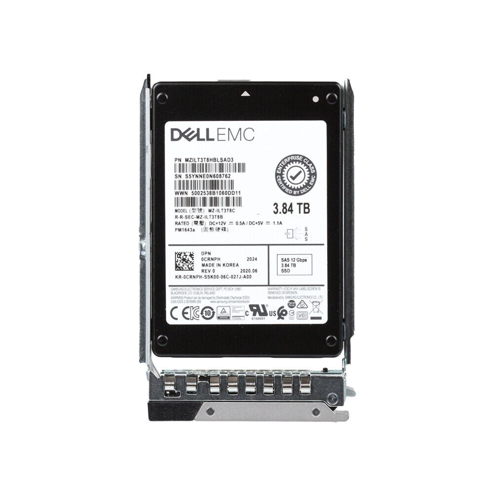 Dell G13 CRNPH MZILT3T8HBLSAD3 3.84TB SAS 12Gb/s 1DWPD Read Intensive 2.5in Refurbished SSD