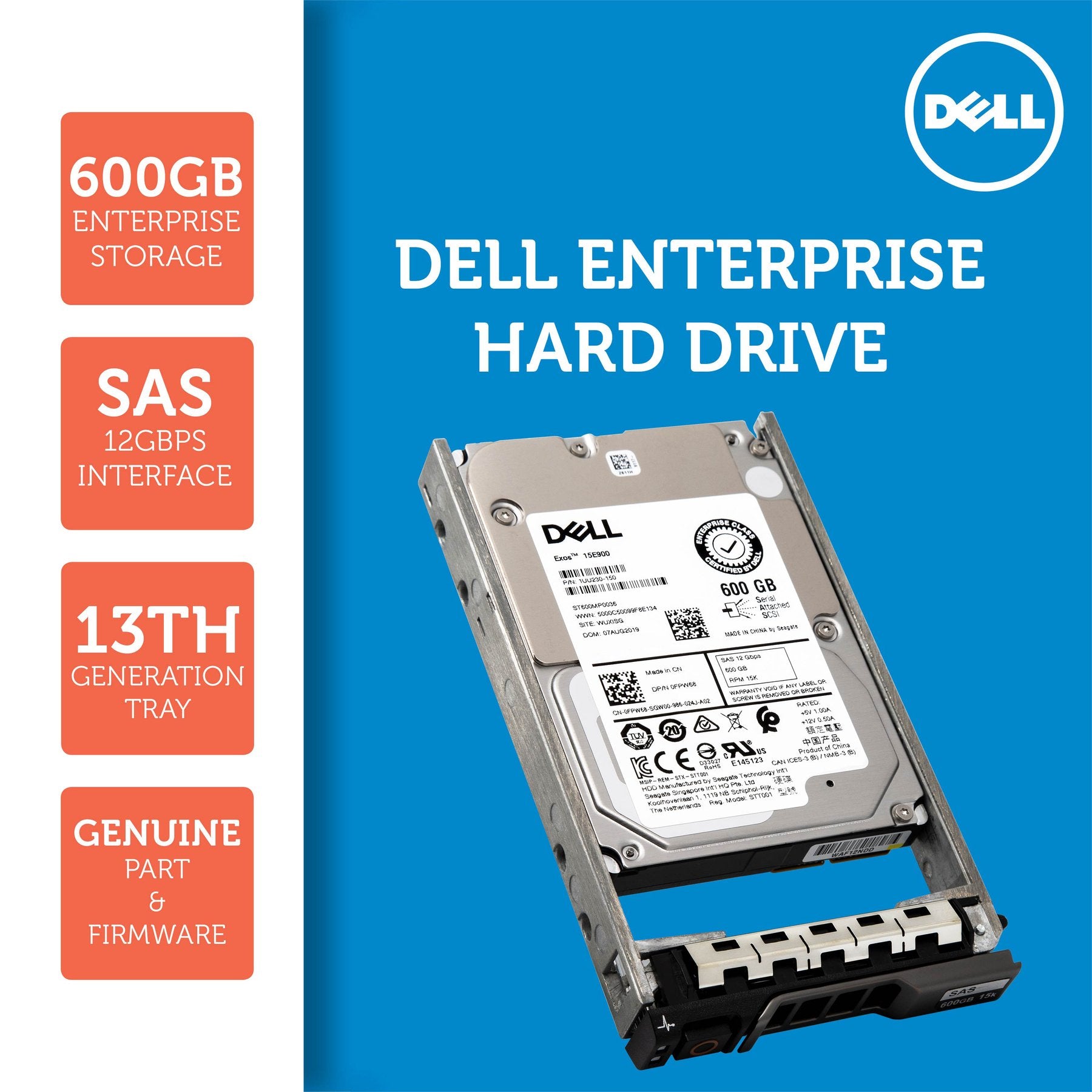 Dell G13 DMNCH 600GB 15K RPM SAS 6Gb/s 512n 2.5" Hard Drive
