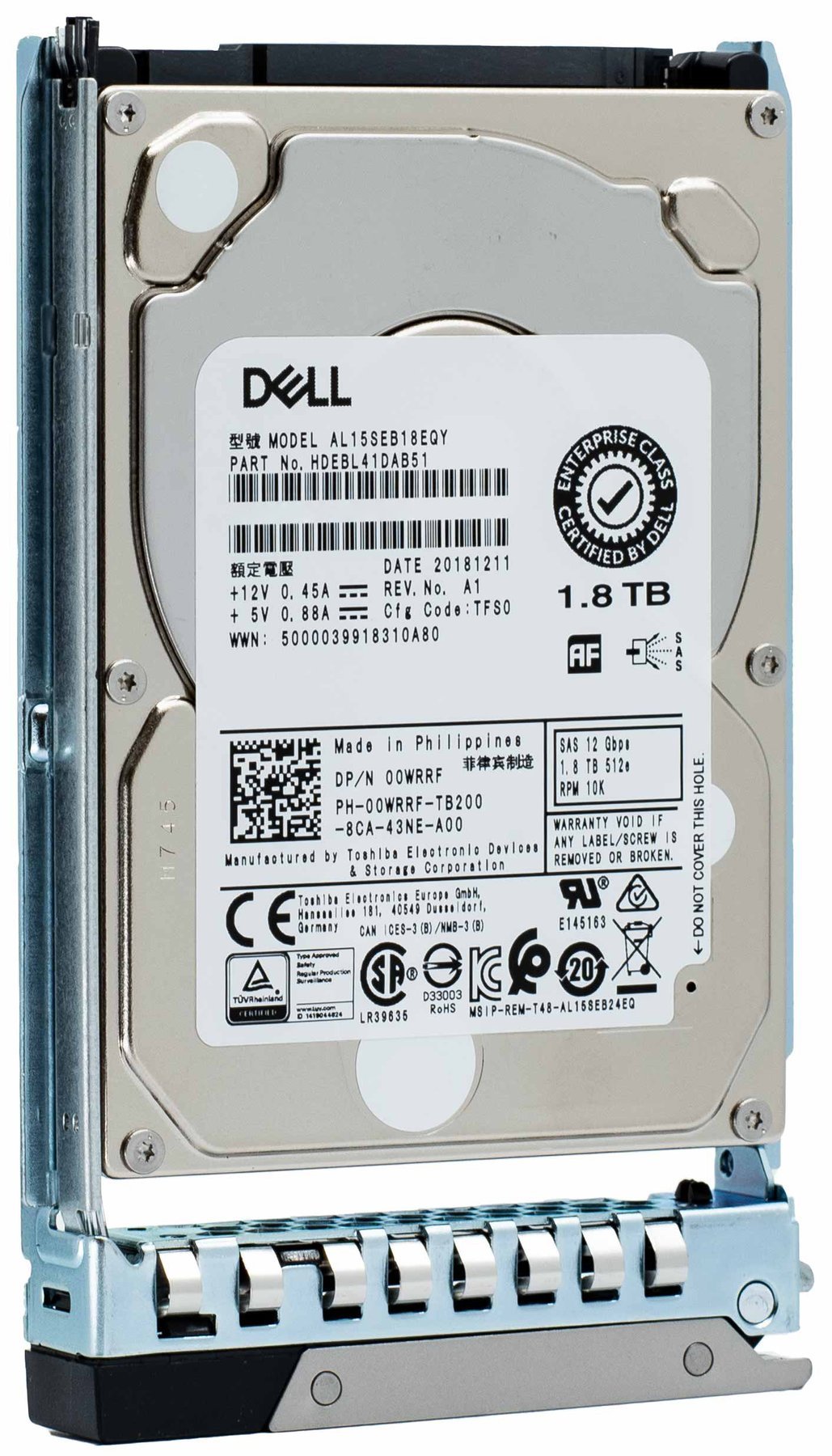 Dell G14 00WRRF 1.8TB 10K RPM SATA 12Gb/s 512e 2.5" Manufacturer Recertified HDD