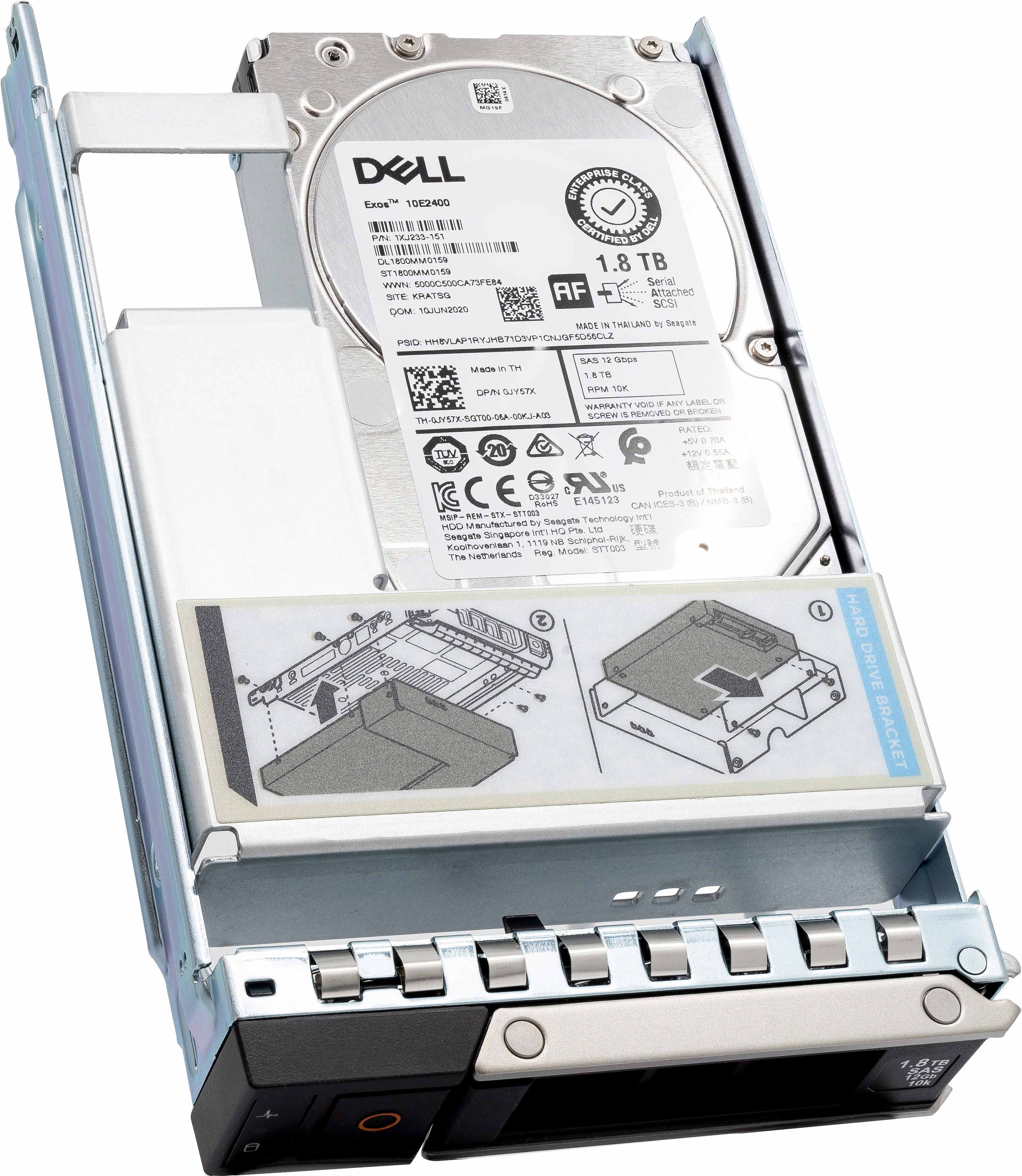 Dell G14 J1K10 1.8TB 10K RPM SAS 12Gb/s 512e 2.5" to 3.5" Hybrid Hard Drive