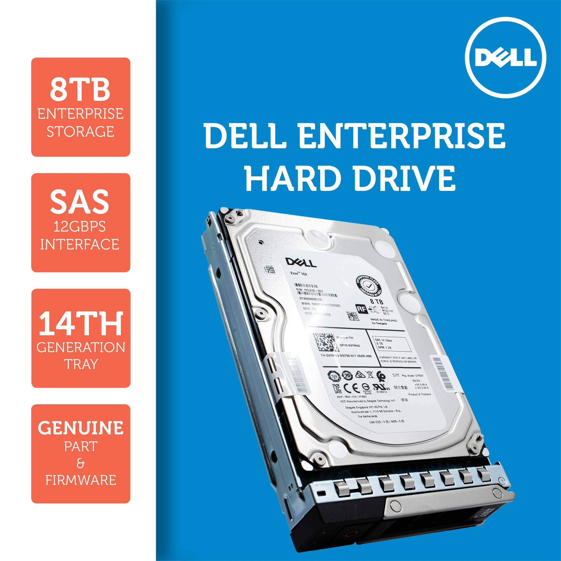 Dell G14 400-AMSE 8TB 7.2K RPM SAS 12Gb/s 512e 3.5" SED-FIPS NearLine Hard Drive