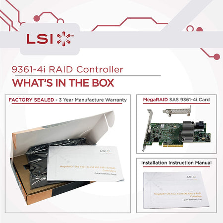 LSI Logic LSI00415 MegaRAID 9361-4i PCIe 12Gb/s SAS+SATA RAID Controller - Manufacturer Recertified