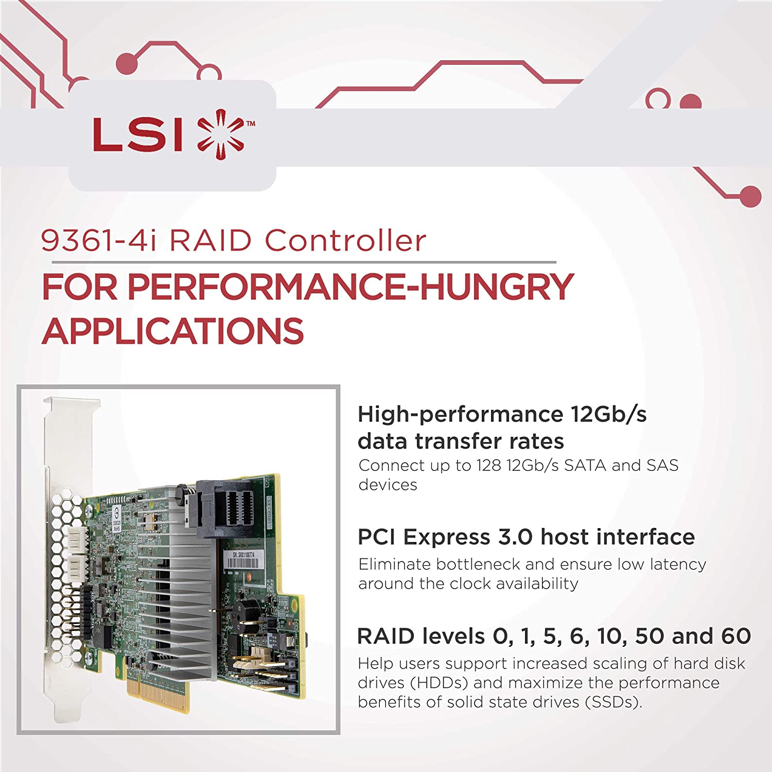 LSI Logic LSI00415 MegaRAID 9361-4i PCIe 12Gb/s SAS+SATA RAID Controller - Seller Refurbished