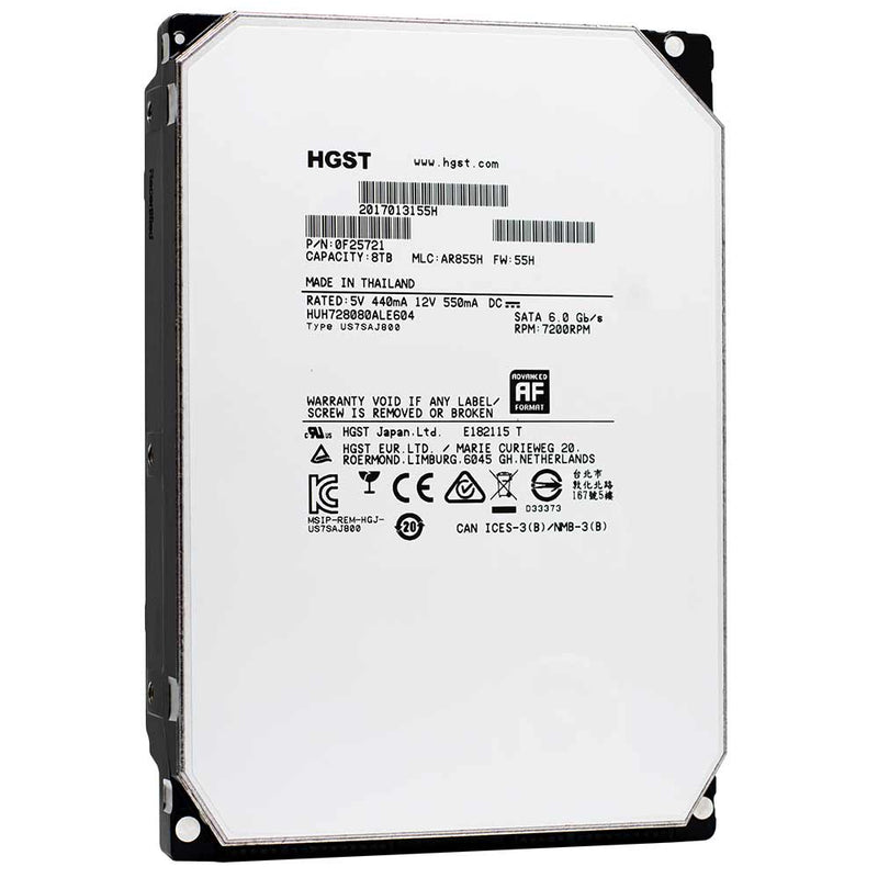 Western Digital Ultrastar He8 HUH728080ALE604 0F25721 8TB 7.2K RPM SATA 6Gb/s 512e SE 3.5in Recertified Hard Drive